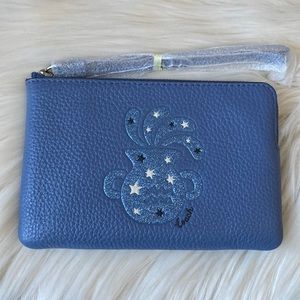 NWT - Coach Corner Zip Wristlet With Aquarius